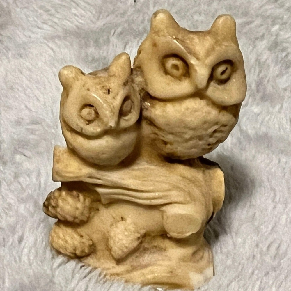 Owls Resin Pair italian Figurine Wony Ltd Italy 2.5" Birds Mother Baby Vintage